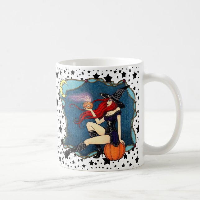 Caneca De Café bruxa Vermelho-de cabelo o Dia das Bruxas (Direita)