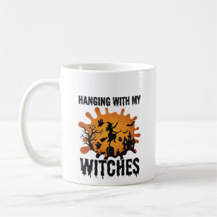 Caneca De Café Bruxas Penduradas Halloween Vassoura de Bruxa Casa