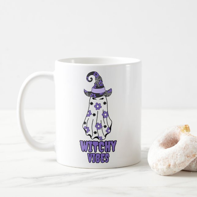 Caneca De Café "Bruxas Víbias" Halloween Bruxas Espanta Roxo (Com Donut)