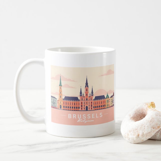 Caneca De Café Bruxelas Bélgica Grande Local Pastel Viagem (Com Donut)