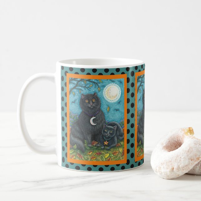 Caneca De Café BUBO E PYEWACKET PRETOS DE GATO HALLOWEEN MÚG Pont (Com Donut)