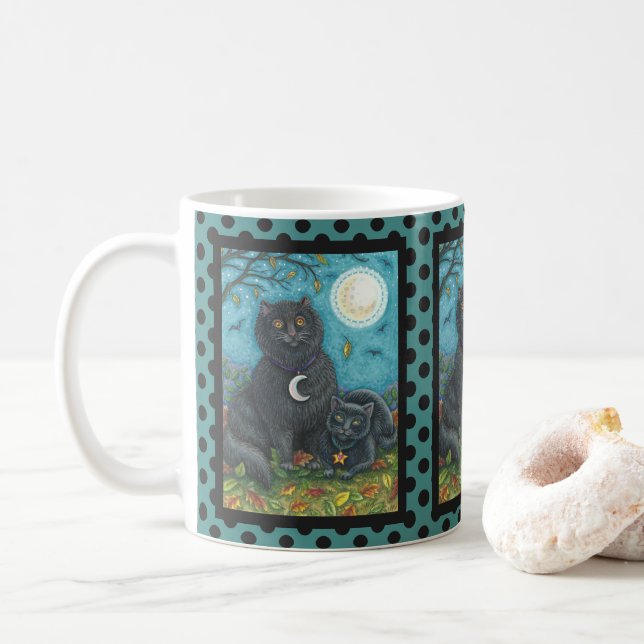 Caneca De Café BUBO E PYEWACKET PRETOS DE GATO HALLOWEEN MÚG Pont (Com Donut)