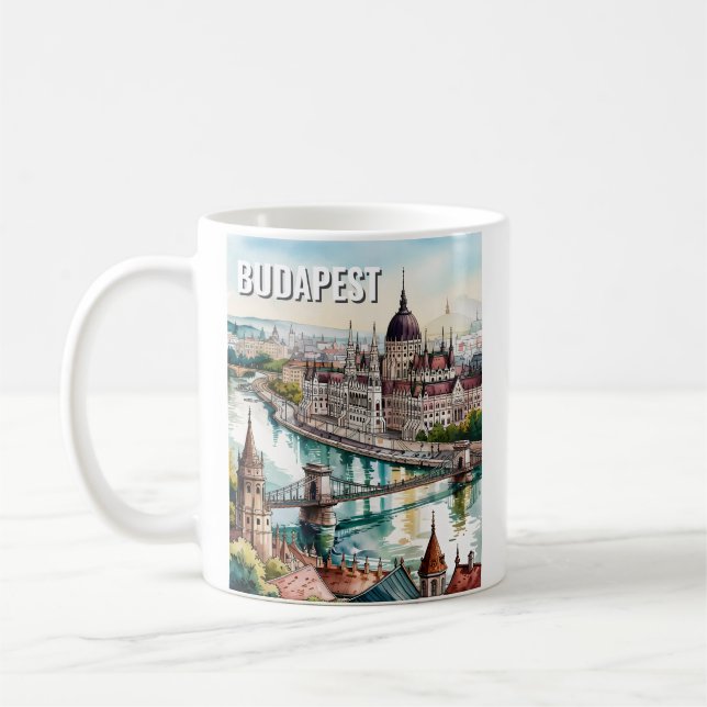 Caneca De Café Budapest Hungary Parliament Danube River Skyline (Esquerda)