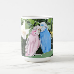 Caneca De Café Budgerigar rosa e azul contra Angel Trumpets