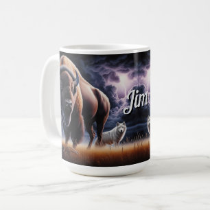 Caneca De Café Búfalo e Lobo Tempestade Relâmpago Vida Selvagem