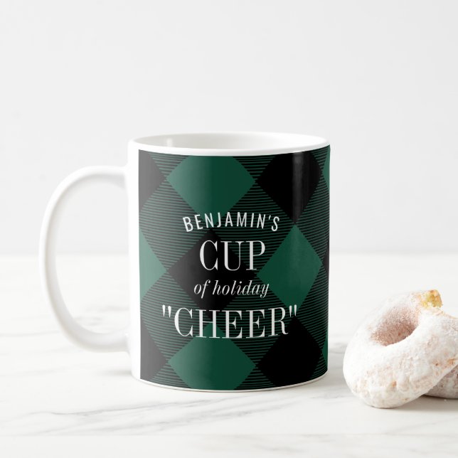 Caneca De Café Búfalo Negro Verde Cheque Xadrez Engraçado Natal (Com Donut)
