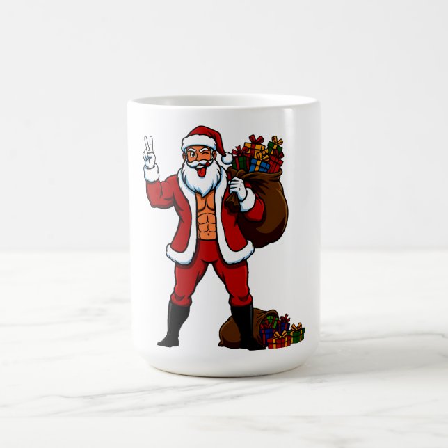 Caneca De Café Buff Santa Peace Sign! Ripped Abs & Funny Christma (Centro)