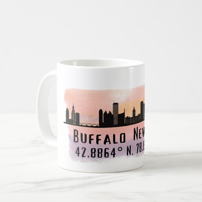 Caneca De Café Buffalo NY City Skyline Latitude e Longitude (Frente Esquerda)