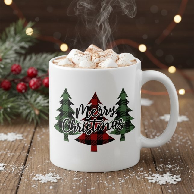 Caneca De Café Buffalo Xadrez Vermelho e Verde Feliz Natal (Buffalo Plaid Red and Green Merry Christmas Coffee Mug)