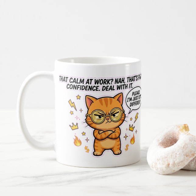 Caneca De Café Built Different Confident Cat Funny Mug (Com Donut)