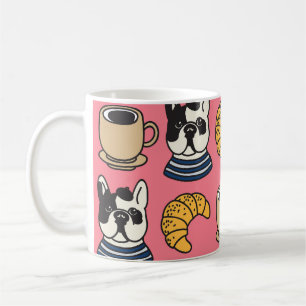 Caneca De Café Buldogue francês, café, tema croissant.