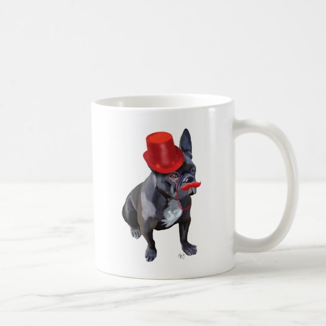 Caneca De Café Buldogue Francês com Chapéu Vermelho e bigode (Direita)