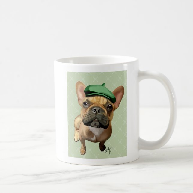 Caneca De Café Buldogue francês marrom com chapéu verde (Direita)