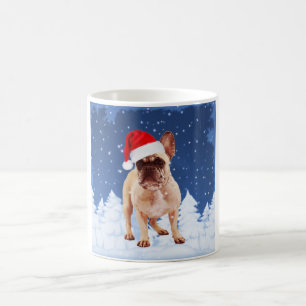 Caneca De Café Buldogue francês no Natal da neve com o Papai Noel