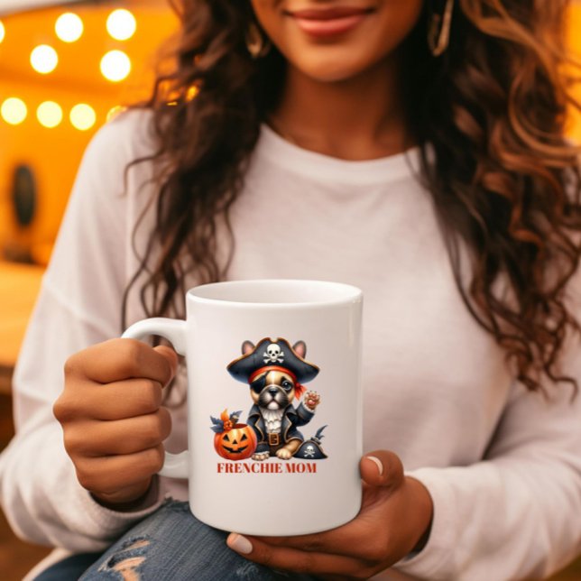 Caneca De Café Buldogue Francês Pirata Halloween Frenchie Mãe (Criador carregado)