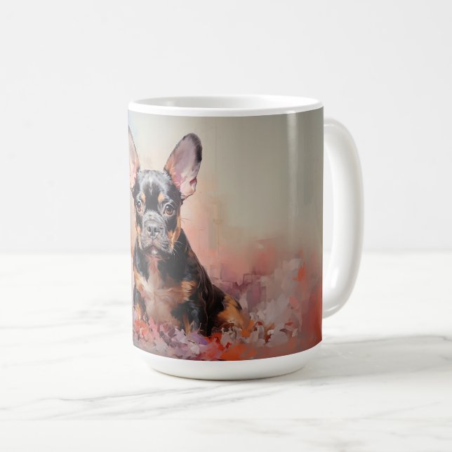 Caneca De Café Buldogue francês preto e cachorrinho bronzeado (Frente Esquerda)