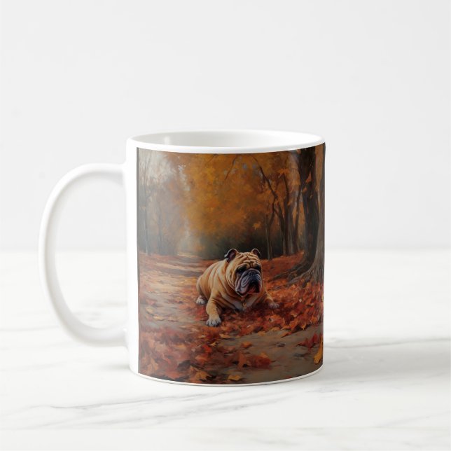 Caneca De Café Buldogue no outono Folhas Caindo Inspire (Esquerda)