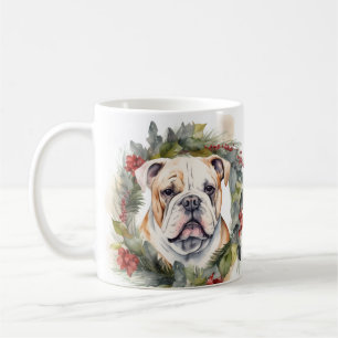 Caneca De Café Buldogue Wreath Festivo Wreath