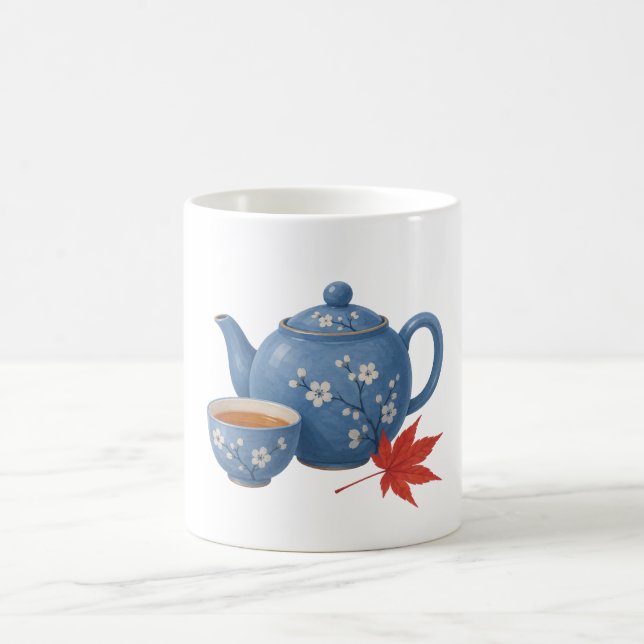 Caneca De Café Bule e Folha de Bordo de Outono (Centro)
