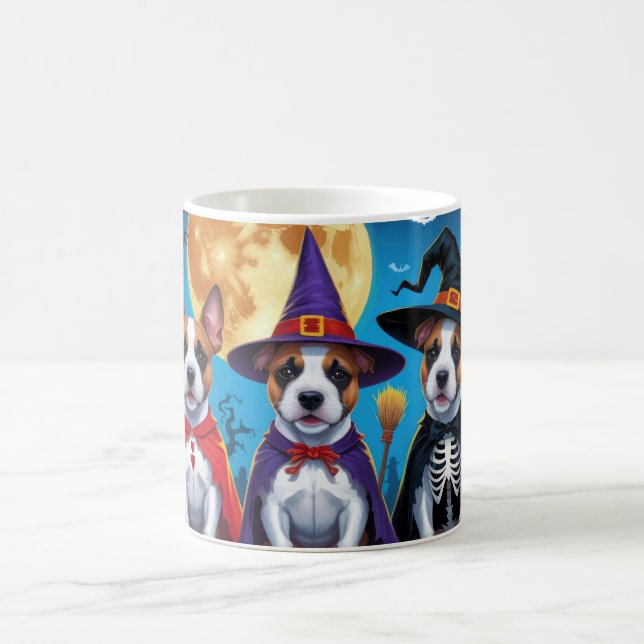Caneca De Café Bull Terrier Cachorros Pumpkin Halloween Engraçado (Centro)