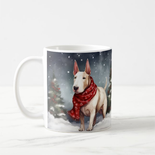 Caneca De Café Bull Terrier Dog no Natal da Neve (Esquerda)
