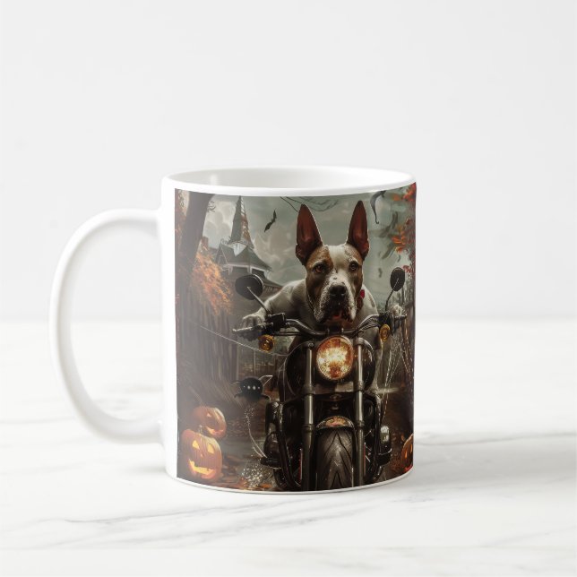 Caneca De Café Bull Terrier Riding Motorcycle Halloween Scareen (Esquerda)