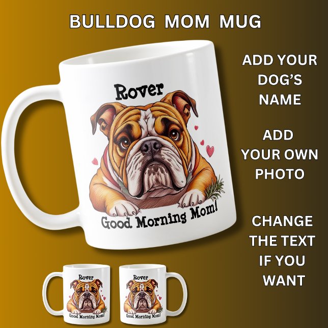 Caneca De Café Bulldog, Add Dog's Name, Change Photo (Criador carregado)