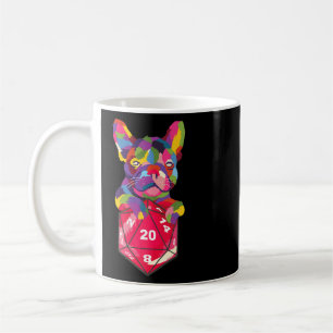 Caneca De Café Bulldog Colorido Segurando Um Jogo D20 De Reproduç