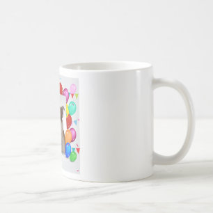 Caneca De Café Bulldog com Balões Coloridos Tema de Aniversário