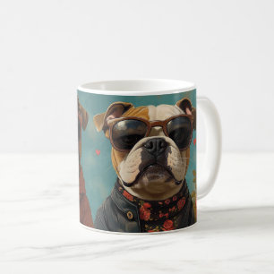 Caneca De Café Bulldog com Dia de os namorados de Rosa cardíaco