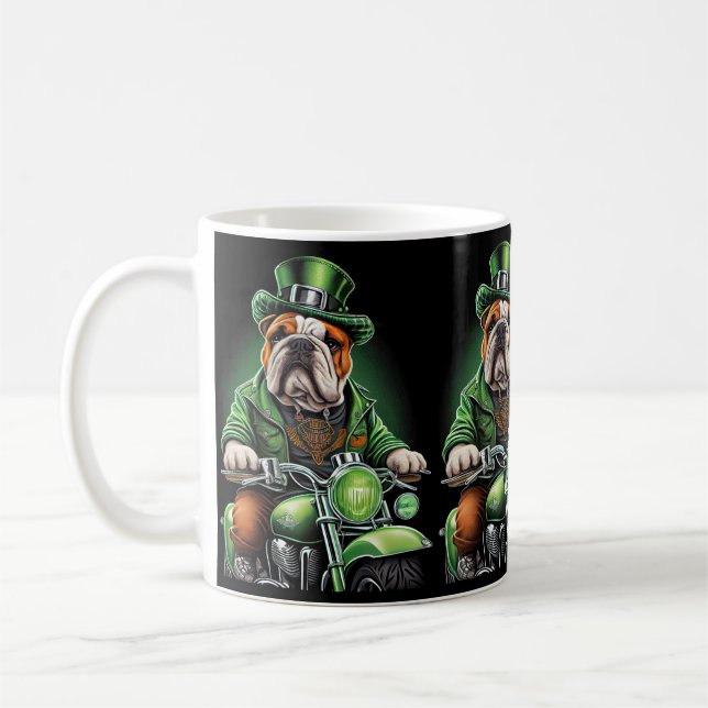Caneca De Café Bulldog Dirigindo Bicicleta Dia de São Patrício (Esquerda)