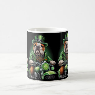 Caneca De Café Bulldog Dirigindo Bicicleta Dia de São Patrício