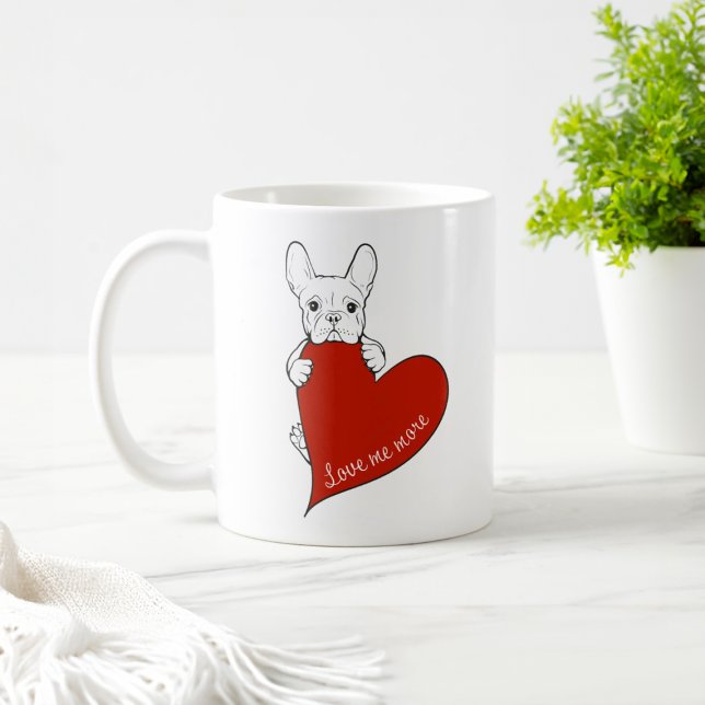 Caneca De Café Bulldog Francês Bonito com Coração Vermelho (Criador carregado)