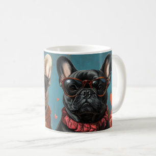 Caneca De Café Bulldog Francês Com Rosas do Coração Dia dos Namor