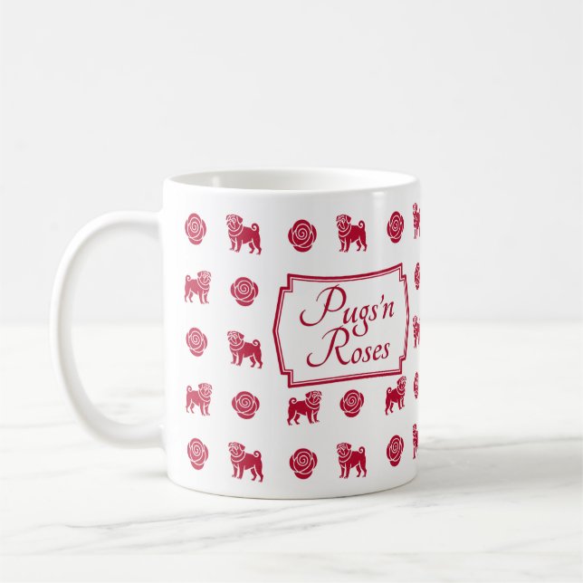 Caneca De Café Bulldog Francês com Rosas vermelhas e Corações (Esquerda)