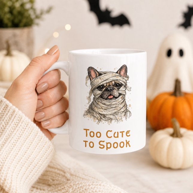 Caneca De Café Bulldog Francês de Halloween Múmia Fofa (Criador carregado)
