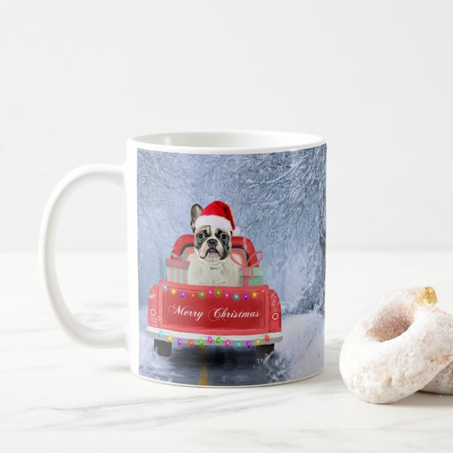Caneca De Café Bulldog Francês em Neve sentado no Natal (Com Donut)