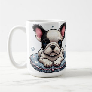 Caneca De Café Bulldog Francês em uma Almofada com Tema de Coraçã