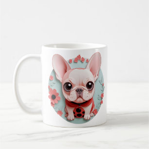 Caneca De Café Bulldog Francês Flores De Papel Cortando Arte