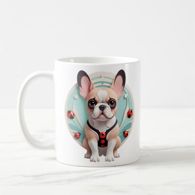 Caneca De Café Bulldog Francês Ladybug Pastel Paper Cutando Arte (Esquerda)