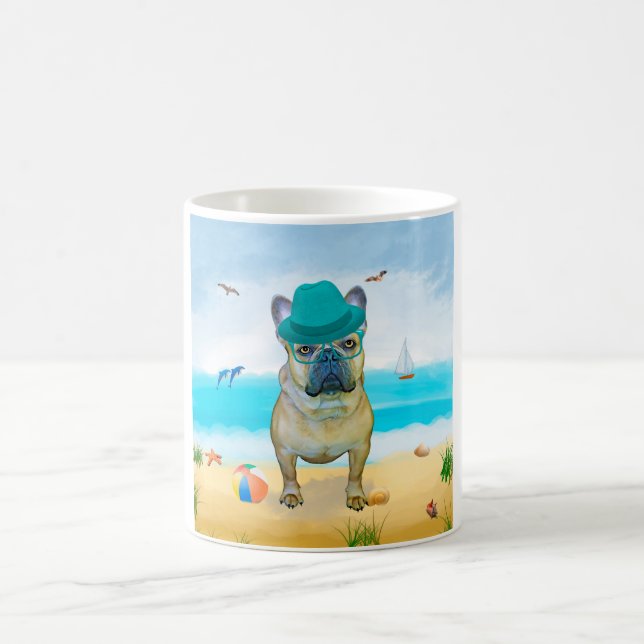Caneca De Café Bulldog francês na praia (Centro)