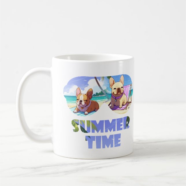 Caneca De Café Bulldog Francês na praia, Horário de Verão (Esquerda)