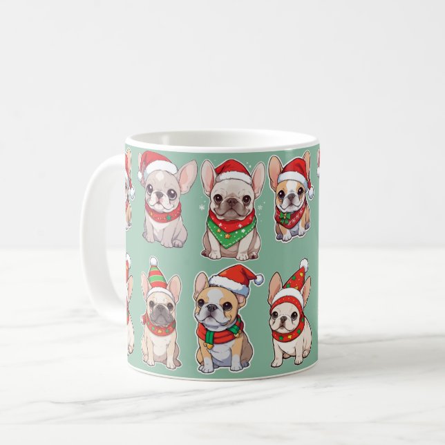 Caneca De Café Bulldog Francês Pastel Padrão de Natal (Frente Esquerda)