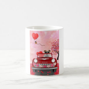 Caneca De Café Bulldog Inglês Dirigindo Carro com Corações do Dia