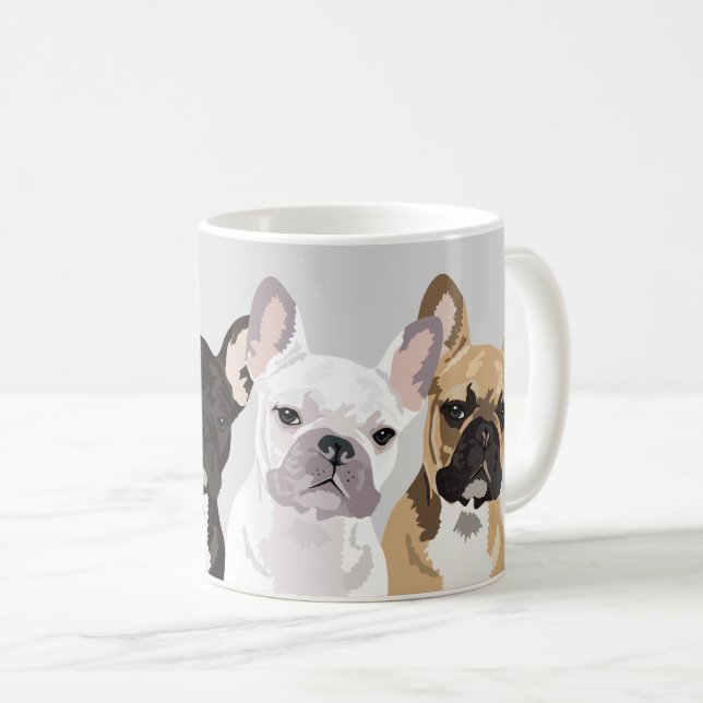 Caneca De Café Bulldogs Franceses | Cachorro Bulldog Francês Fofo (Frente Esquerda)