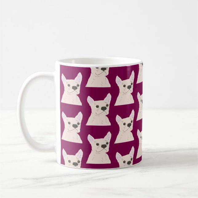 Caneca De Café Bulldogue Francês Branco, Listras (Esquerda)