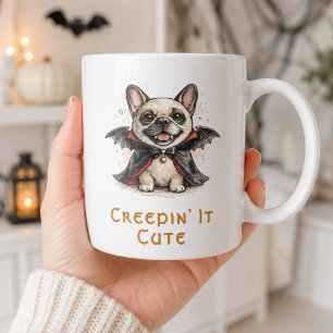 Caneca De Café Bulldogue Francês Halloween Morcego Vampiro Fofo