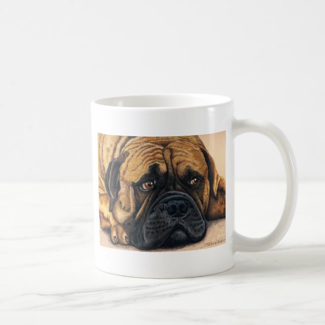 Caneca De Café Bullmastiff Esperando - Arte de Raça de Cachorro (Direita)