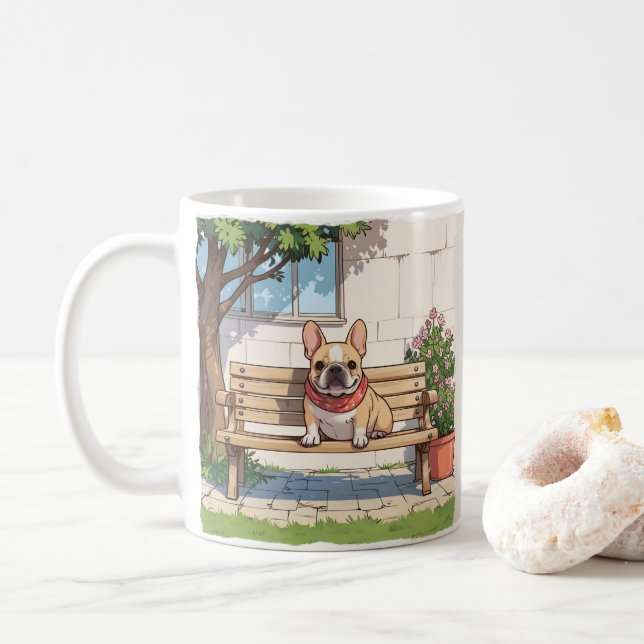 Caneca De Café Bulls Franceses Pastel com flores (Com Donut)