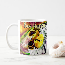 Caneca De Café Bumble Bee Happy Daisy Flower Floral Watercolor